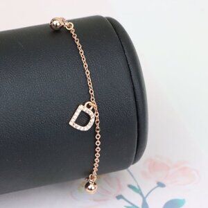 "Rose Gold D Initial Charm Bracelet with Adjustable Chain, XPBL1147